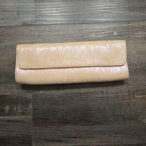 Abas Leather Clutch Purse Peach Snakeskin Embossed Iridescent